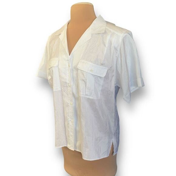Vintage Elle’s Belles Button Down Shirt Short Sleeve White Sheer Blouse Collared - Picture 2 of 9